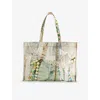 Acne Studios Womens White/green Logo-embroidered Denim Tote Bag