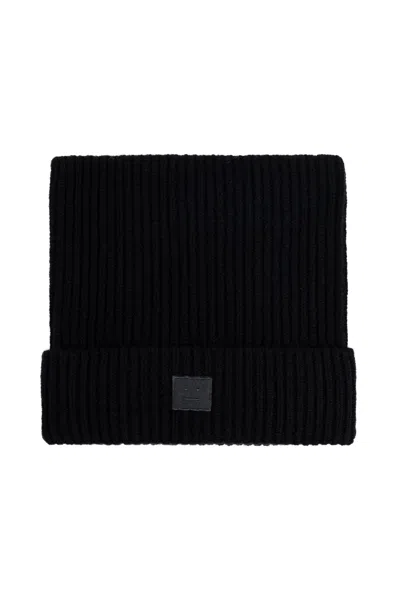 Acne Studios Wool Beanie With Logo In Black