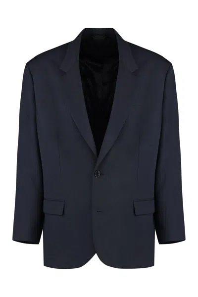 Acne Studios Tailored Wool Blend Blazer With Notch Lapel In Blue
