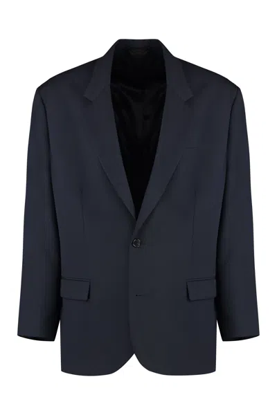 Acne Studios Tailored Wool Blend Blazer With Notch Lapel In Blue