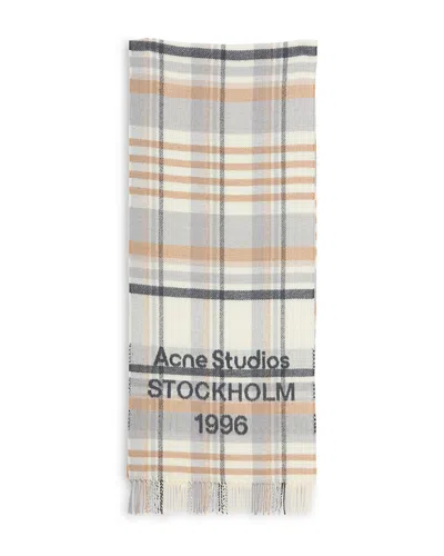 Acne Studios Wool Blend Check Logo Scarf In Neutral