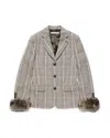 Acne Studios Wool Blend Shearling Cuff Blazer In Brown