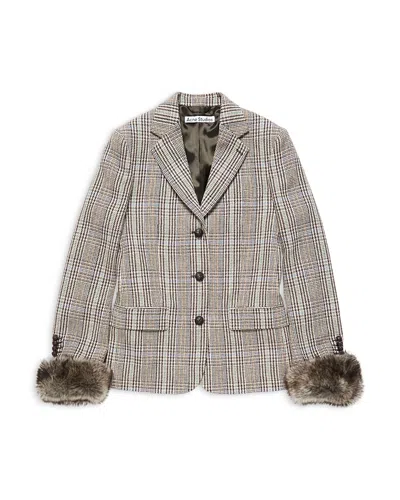 Acne Studios Wool Blend Shearling Cuff Blazer In Brown