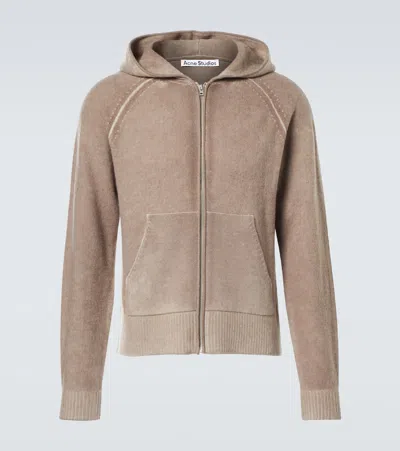 Acne Studios Wool, Cotton And Cashmere Zip-up Hoodie In Beige