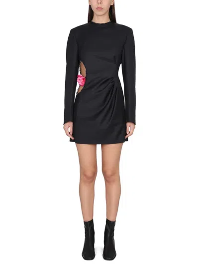 Acne Studios Cut-out Mini Dress With Floral Embellishment In Black