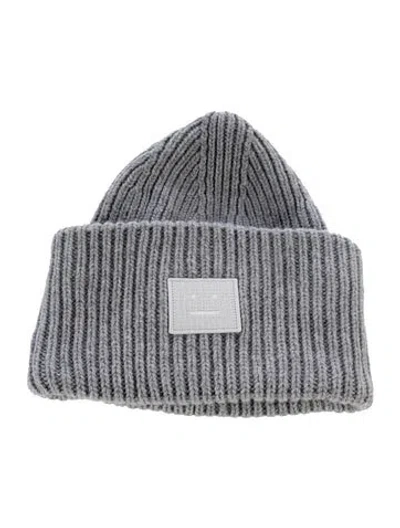 Pre-owned Acne Studios Wool Embroidered Beanie In Gray