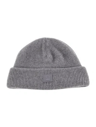 Pre-owned Acne Studios Wool Embroidered Beanie Hat In Grey