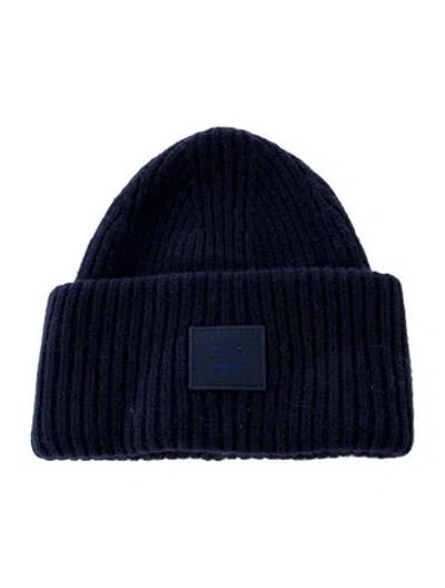 Pre-owned Acne Studios Wool Embroidered Knit Beanie Hat In Blue