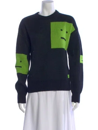 Pre-owned Acne Studios Wool Graphic Print Sweater In Blue