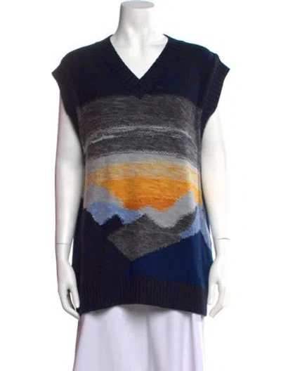 Pre-owned Acne Studios Wool Graphic Print Sweater In Blue