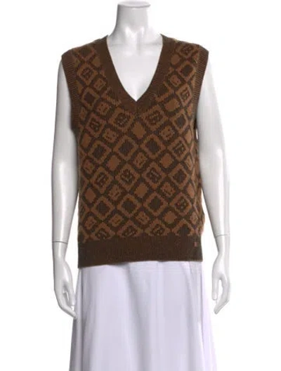 Pre-owned Acne Studios Wool Graphic Print Sweater In Brown