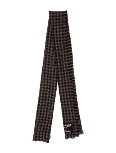 Pre-owned Acne Studios Wool Houndstooth Print Scarf In Brown