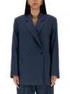 Acne Studios Double-breasted Wool Jacket Flap Pockets In Blue