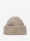 Acne Studios Womens Greige Melange Ribbed Brand-patch Wool-blend Beanie In Brown
