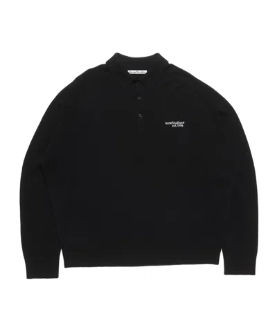 Acne Studios Logo Wool Polo Shirt In Black