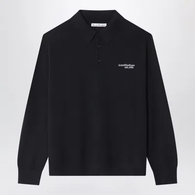 Acne Studios Black Woollen Polo Shirt With Embroidered Logo