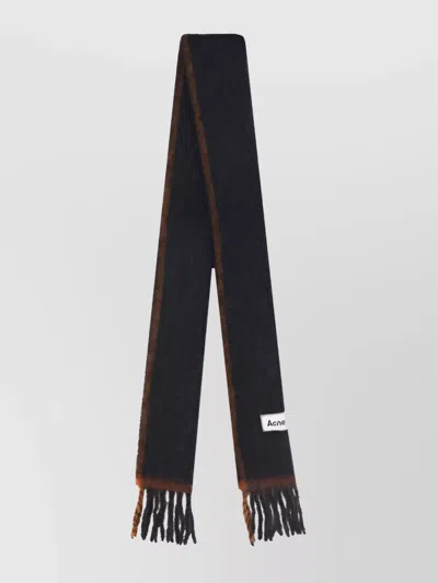 Acne Studios Wool Knitted Scarf Frayed Hems In Black