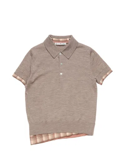 Acne Studios Layered Short Sleeve Wool Polo Sweater In Brown