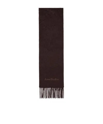 Acne Studios Wool Logo Scarf In Brown