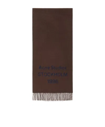 Acne Studios Wool Logo Scarf In Brown
