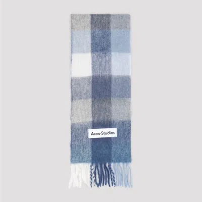 Acne Studios Wool Mohair Check Scarf In Dqf Indigo Grey Light Blue