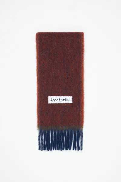 Acne Studios Logo Patch Wool Scarf In Aubergine Blue