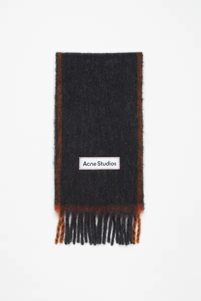Acne Studios Valley Appliquéd Fringed Knitted Scarf In Black