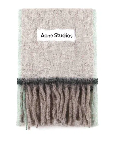 Acne Studios Beige Wool Mohair Narrow Scarf In Beige/grey