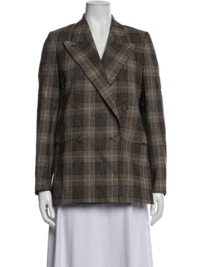 Pre-owned Acne Studios Wool Plaid Print Blazer In Brown