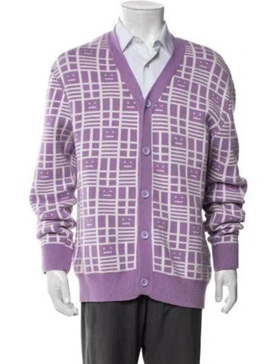 Pre-owned Acne Studios Wool Plaid Print Cardigan In Purple