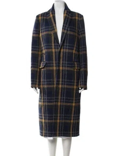 Pre-owned Acne Studios Wool Plaid Print Coat In Blue