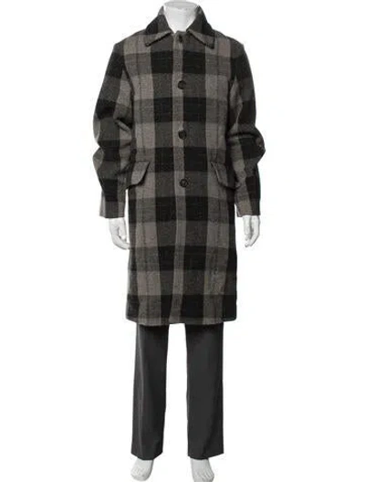 Pre-owned Acne Studios Wool Plaid Print Coat In Grey
