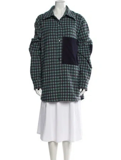 Pre-owned Acne Studios Wool Plaid Print Peacoat In Green