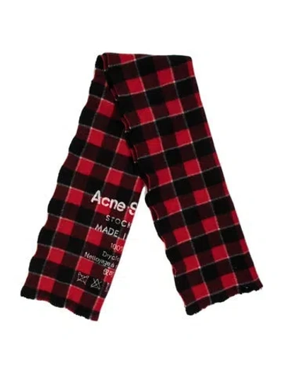 Pre-owned Acne Studios Wool Plaid Print Scarf In Black/red