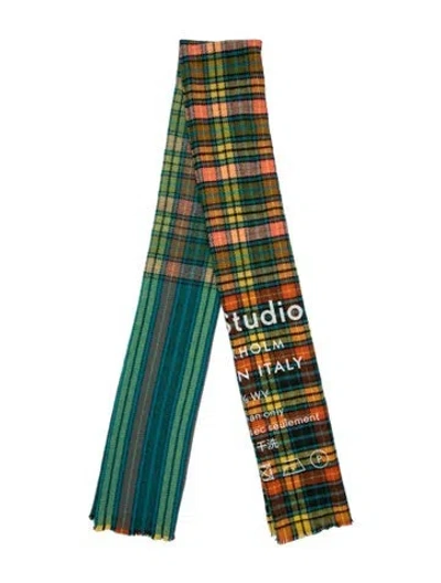 Pre-owned Acne Studios Wool Plaid Print Scarf In Green