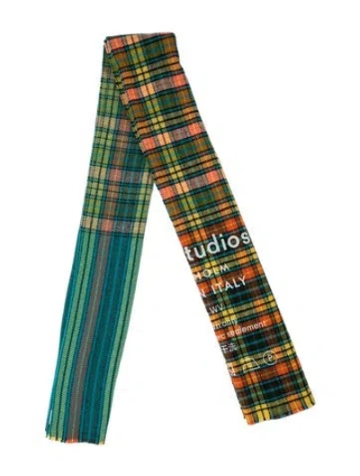 Pre-owned Acne Studios Wool Plaid Print Scarf In Green