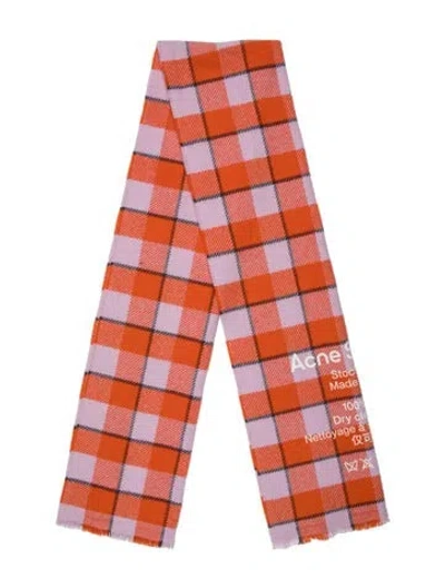Pre-owned Acne Studios Wool Plaid Print Scarf In Orange