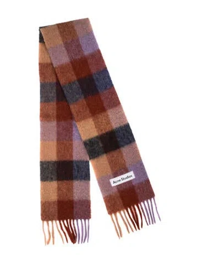 Pre-owned Acne Studios Wool Plaid Print Scarf In Orange