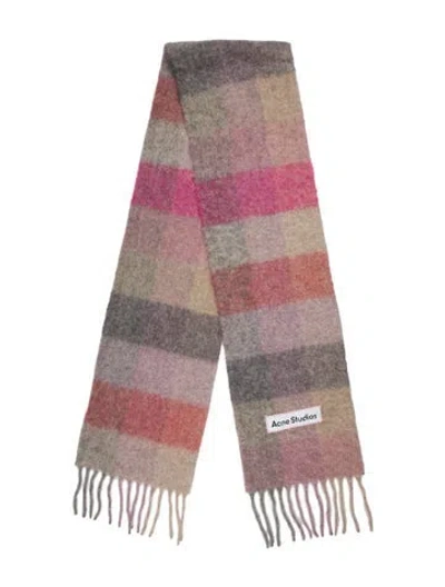 Pre-owned Acne Studios Wool Plaid Print Scarf In Pink