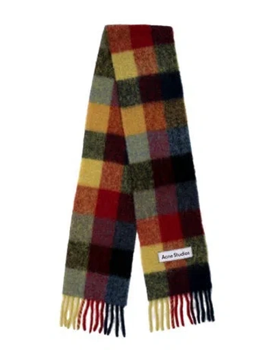 Pre-owned Acne Studios Wool Plaid Print Scarf In Red