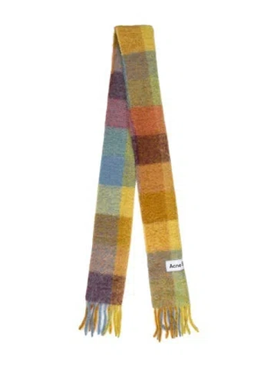 Pre-owned Acne Studios Wool Plaid Print Scarf In Yellow