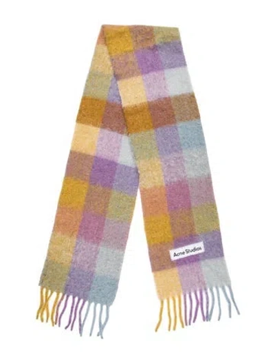 Pre-owned Acne Studios Wool Plaid Print Scarf In Yellow