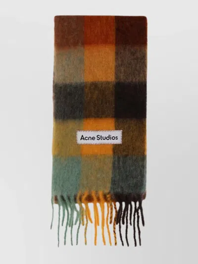 Acne Studios Wool Plaid Scarf Frayed Edges In Multi