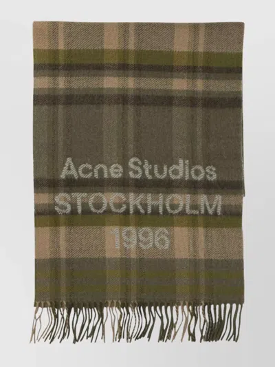 Acne Studios Checkered Fringed Scarf In Green