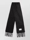 Acne Studios Wool Scarf Featuring Logo And Fringed Edges In Gray