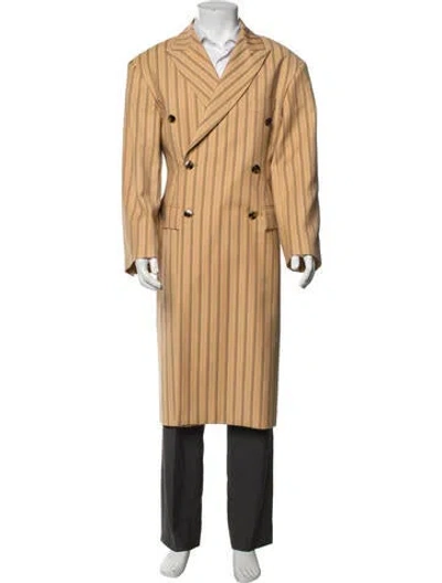Pre-owned Acne Studios Wool Striped Trench Coat In Orange