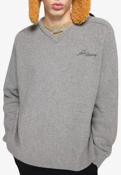 Acne Studios Wool V-neck Sweater In Gray