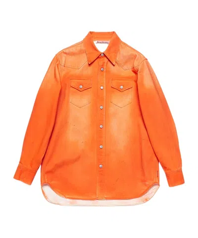 Acne Studios Worn-out Denim Shirt In Orange