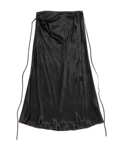 Acne Studios Wrap-effect Crinkled-satin Midi Skirt In Brown