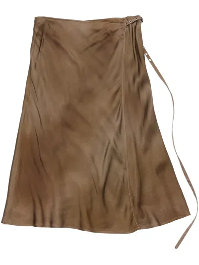 Acne Studios Wrap-effect Crinkled-satin Midi Skirt In Brown